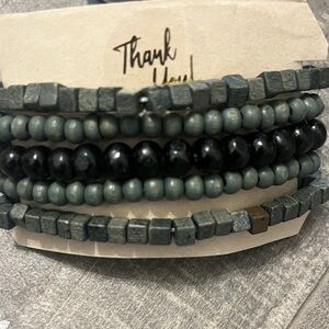 Men's Green and Black Stacked Beaded Bracelet Set